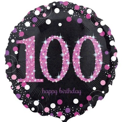 Black & Pink Holographic 100th Birthday Foil Balloon (18in. / 45cm) Pk 1