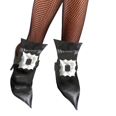 PVC Leather Look Pointed Witch Shoe Covers with Buckles - Black One Size