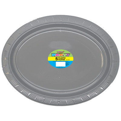 Silver Plastic Oval Plates (29cm) Pk 5