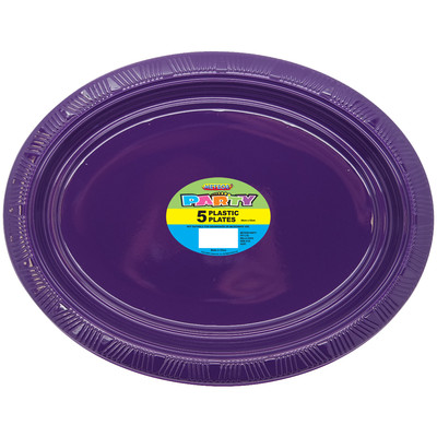 Deep Purple Plastic Oval Plates (30x23cm) Pk 5