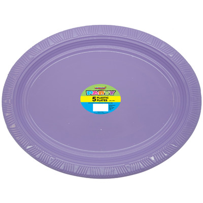 Lavender Plastic Oval Plates (30x23cm) Pk 5