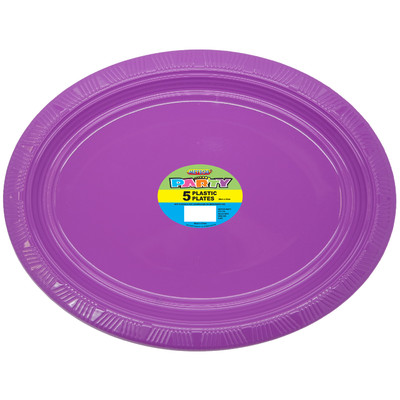 Pretty Purple Plastic Oval Plates (29cm) Pk 5