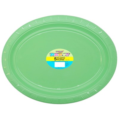 Apple Green Plastic Oval Plates (30x23cm) Pk 5