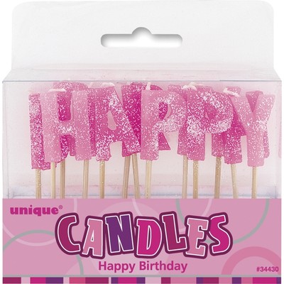 Glitz Pink Happy Birthday Candles Pk 1 