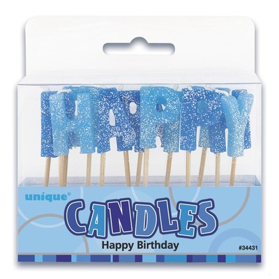Glitz Blue Happy Birthday Candles Pk 1 