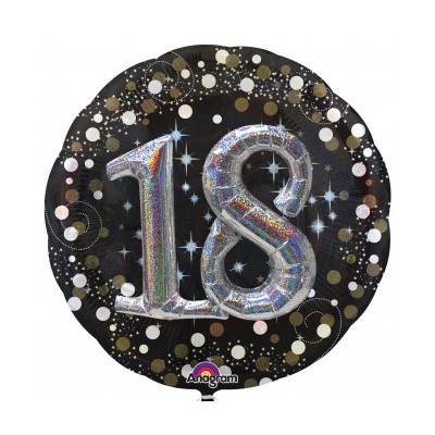 Black & Silver Holographic 18th Birthday 3D Supershape Foil Balloon Pk 1