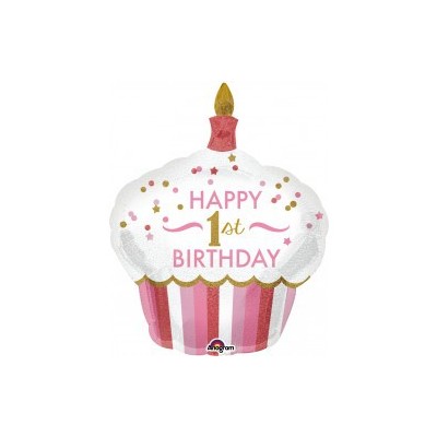  1st Birthday Cupcake Girl Foil Supershape Balloon Pk1 