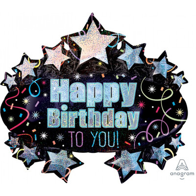 Happy Birthday To You Holographic Supershape Foil Balloon (78cm x 71cm) Pk 1