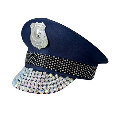 Blue Police Hat with Rhinestones (Pk 1)