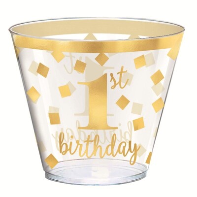 Clear & Gold 1st Birthday 9oz. Plastic Tumbler Cups Pk 30 