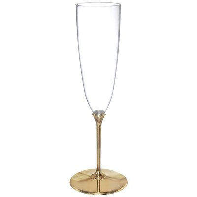 Clear Plastic Reusable Champagne Flute with Gold Stem 133ml (Pk 8)