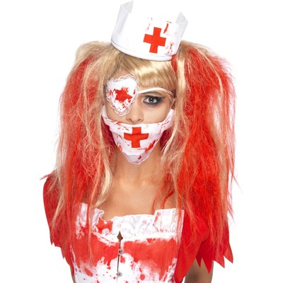 Bloody Nurse Costume Kit (Mask, Headpiece, Eye Patch) Pk 1