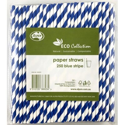 Blue & White Stripe Eco Paper Straws Pk 250