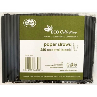 Black Eco Paper Cocktail Short Straws Pk 250