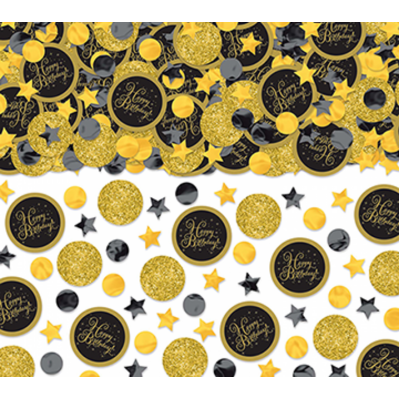Gold & Black Happy Birthday Scatters Confetti 70gms Pk 1
