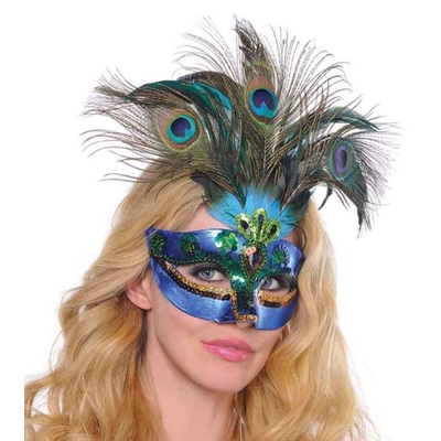 Blue Peacock Feather Masquerade Eye Mask