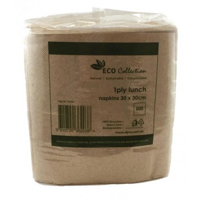 Eco Natural Kraft Brown 1 Ply Lunch Napkins Pk 500