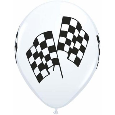 White 11in. Latex Balloons with Check Racing Flags Pk 10
