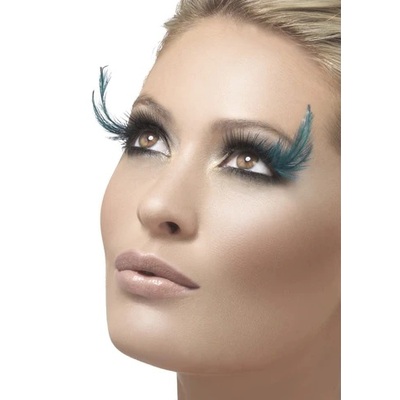 Black Eyelashes With Teal Feather Plumes & Glue (1 Pair)