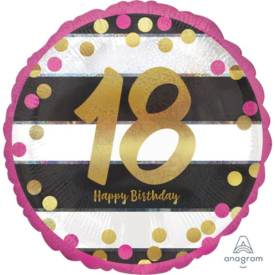 Pink & Gold Holographic Happy 18th Birthday 18in Foil Balloon (Pk 1)