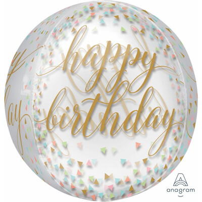 Happy Birthday Pastel Confetti Print Orbz Balloon (38cm x 40cm) Pk 1