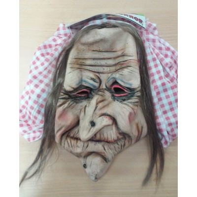Halloween Old Witch Latex Mask with Hair and Headscarf Pk 1