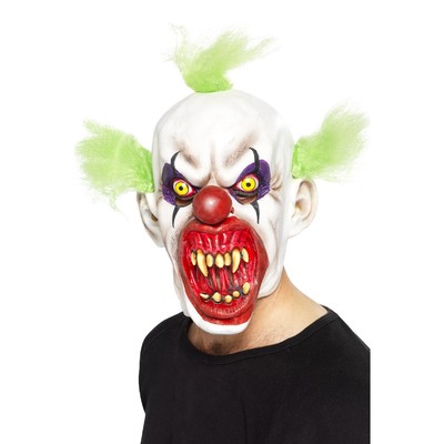 Halloween Sinister Clown Full Latex Mask with Green Hair Pk 1