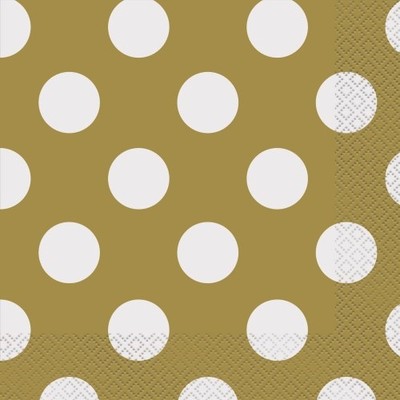 Gold 2 Ply Lunch Napkins with White Polka Dots Pk 16