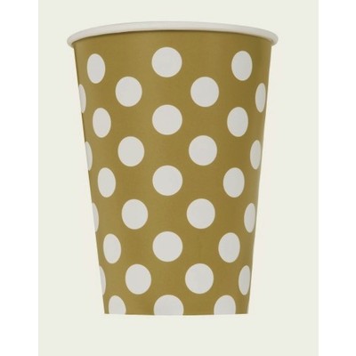 Gold 12oz. Paper Cups with White Polka Dots Pk 6