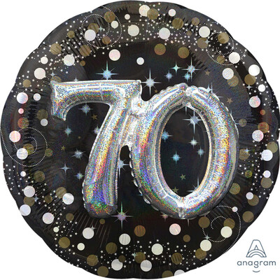 Black & Silver Holographic 70th Birthday 3D Supershape Foil Balloon Pk 1