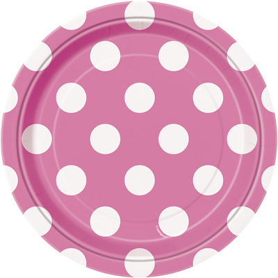 Hot Pink 7in Paper Plates with White Polka Dots Pk 8