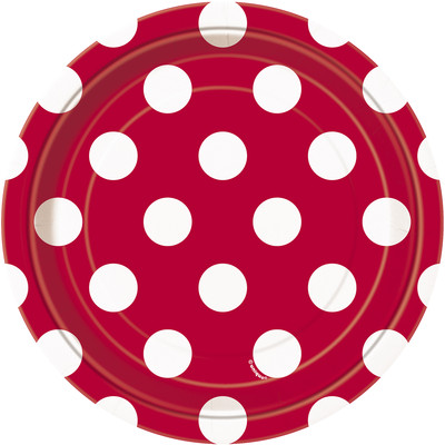 Ruby Red 7in Paper Plates with White Polka Dots Pk 8 