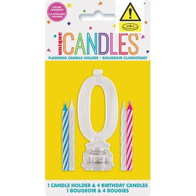 Number 0 Flashing Cake Candle Holder & Candles