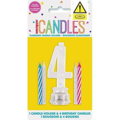Number 4 Flashing Cake Candle Holder & Candles