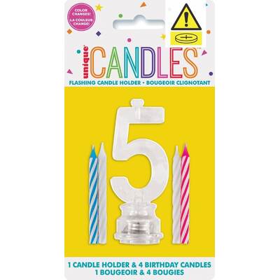 Number 5 Flashing Cake Candle Holder & Candles