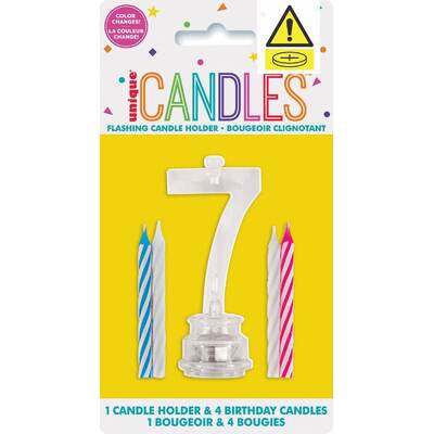 Number 7 Flashing Cake Candle Holder & Candles