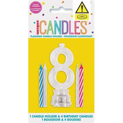 Number 8 Flashing Cake Candle Holder & Candles