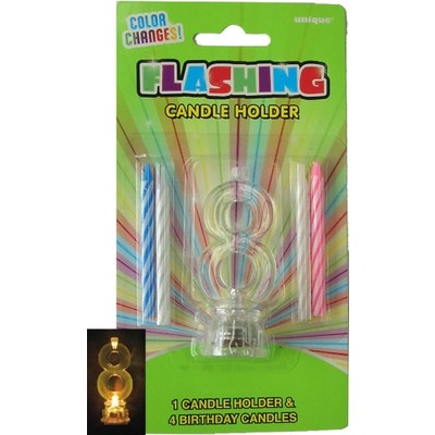 Number 8 Flashing Candle Holder & Candles Pk 1