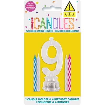 Number 9 Flashing Cake Candle Holder & Candles