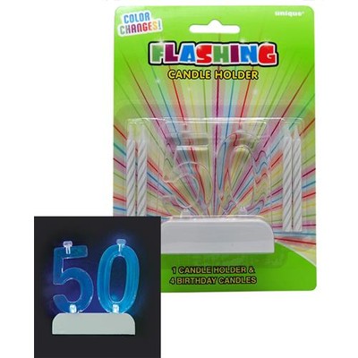Number 50 Flashing Candle Holder & Candles Pk 1