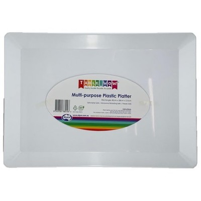 White Rectangle Plastic Platter (40cm x 28cm) Pk 10