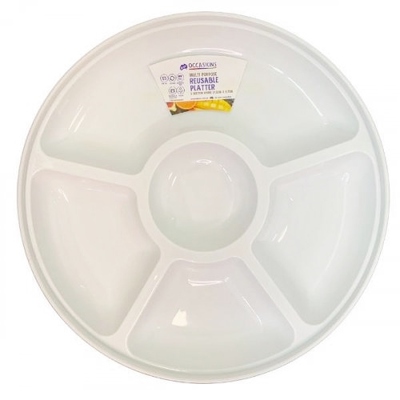 White Round Plastic 5 Section Compartment Platter (31.5cm) Pk 1