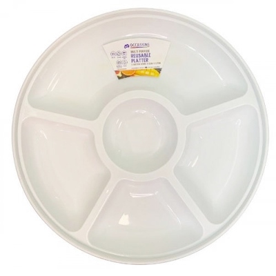 White Round Plastic 5 Section Compartment Platter (31.5cm) Pk 10