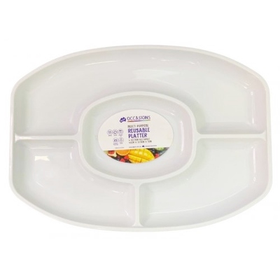 White Plastic Rectangle 4 Section Compartment Platter (46cm x 33cm) Pk 1