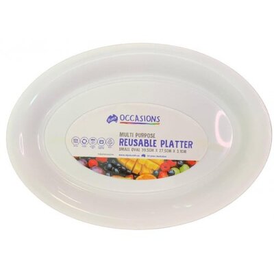 White Small Oval Plastic Platter (39.5cm x 27.5cm) Pk 1