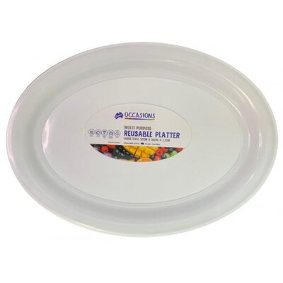 White Large Oval Plastic Platter (53cm x 38cm) Pk 1