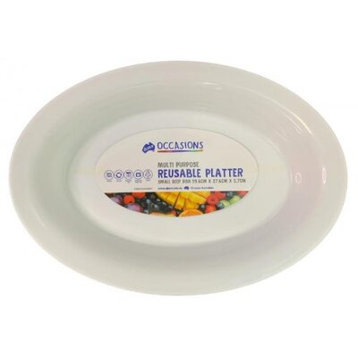 White Small Deep Dish Oval Plastic Platter (39.5cm x 27.5cm) Pk 10