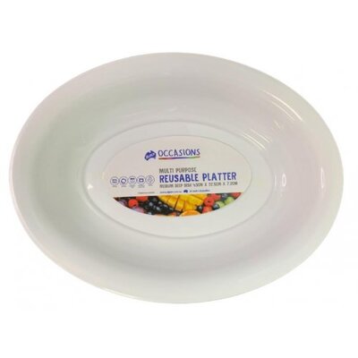White Medium Deep Dish Oval Plastic Platter (43cm x 32.5cm) Pk 1
