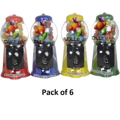 Mini Gumball Machine Assorted Colours Pk 6