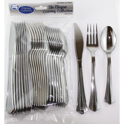 Metallic Silver Party Cutlery Set Pk24 (8 Forks, 8 Knives & 8 Spoons)